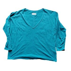 Free People Harbor Teal V Neck Long Sleeve Top Casual T-Shirt Medium
